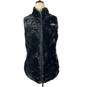 North Face Womens Mossbud Insulated Reversible Vest Plush Black XS